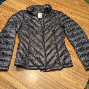Tommy Hilfiger women's navy blue & polka dot puffer winter jacket, size Small